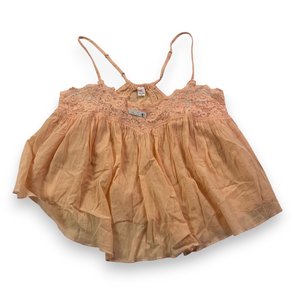 Free People Intimately Peach Lace Trim Babydoll Camisole Tank Top Small